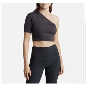 Z by Zella Black Feel Inspired One Shoulder Short Sleeve Crop Top Black Medium